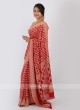 Red Bandhani Chiffon Saree